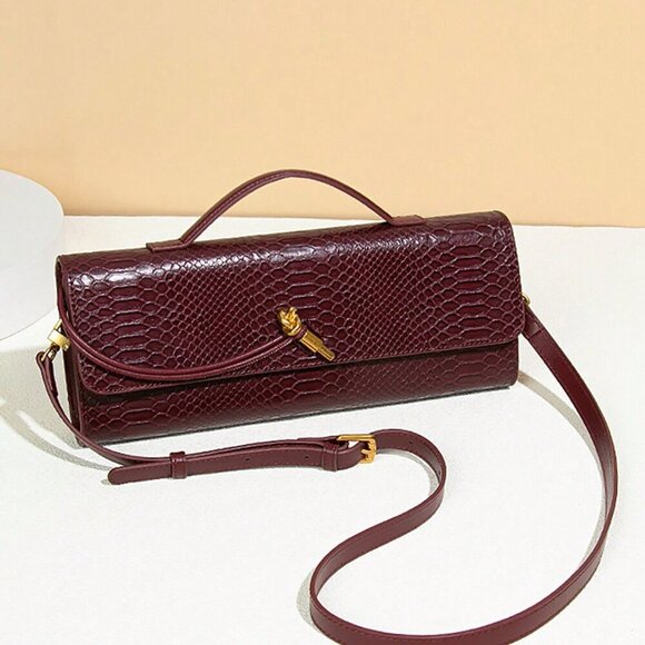 Burgundy Preppy Women's Envelope Handbag - Picture 4 of 11